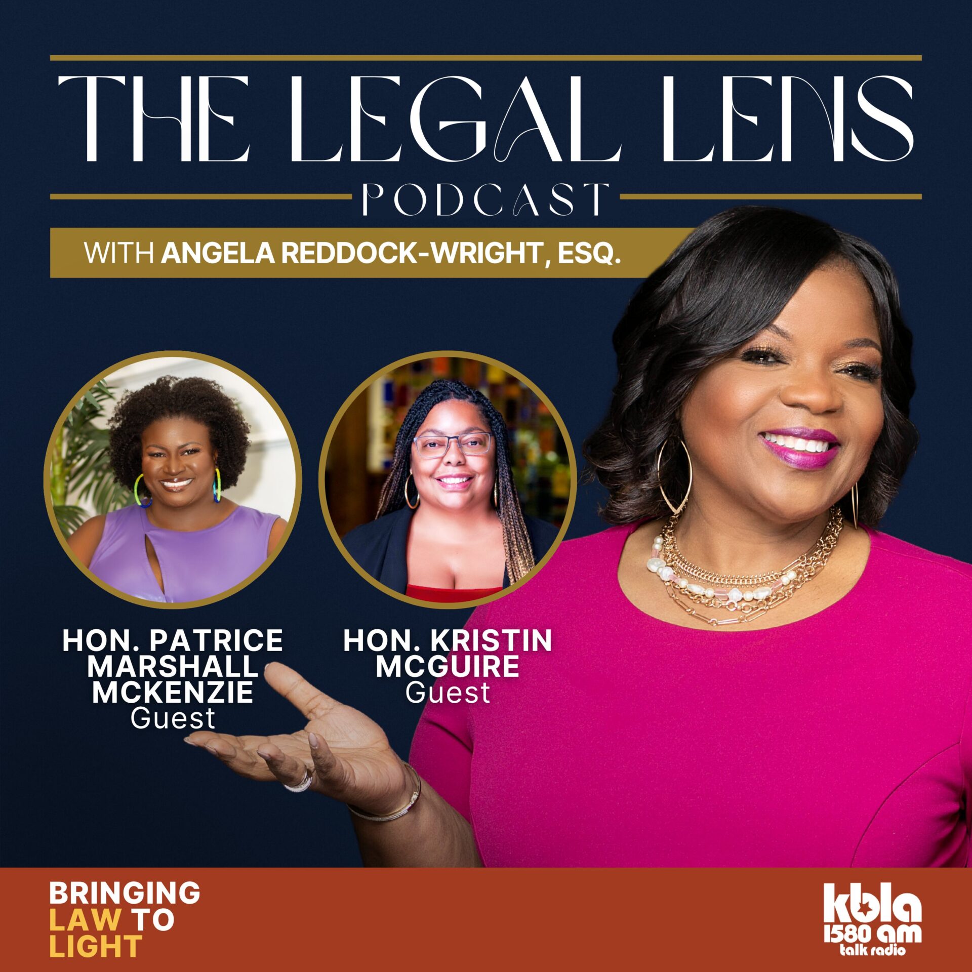 A flyer promoting the most recent episode with Honorable Patrice Marshall McKenzie and Honorable Kristin McGuire of the Legal Lens podcast about President Donald Trump’s Department of Education budget cuts, California Department of Education funding, and state-level budget cuts in public schools. 
